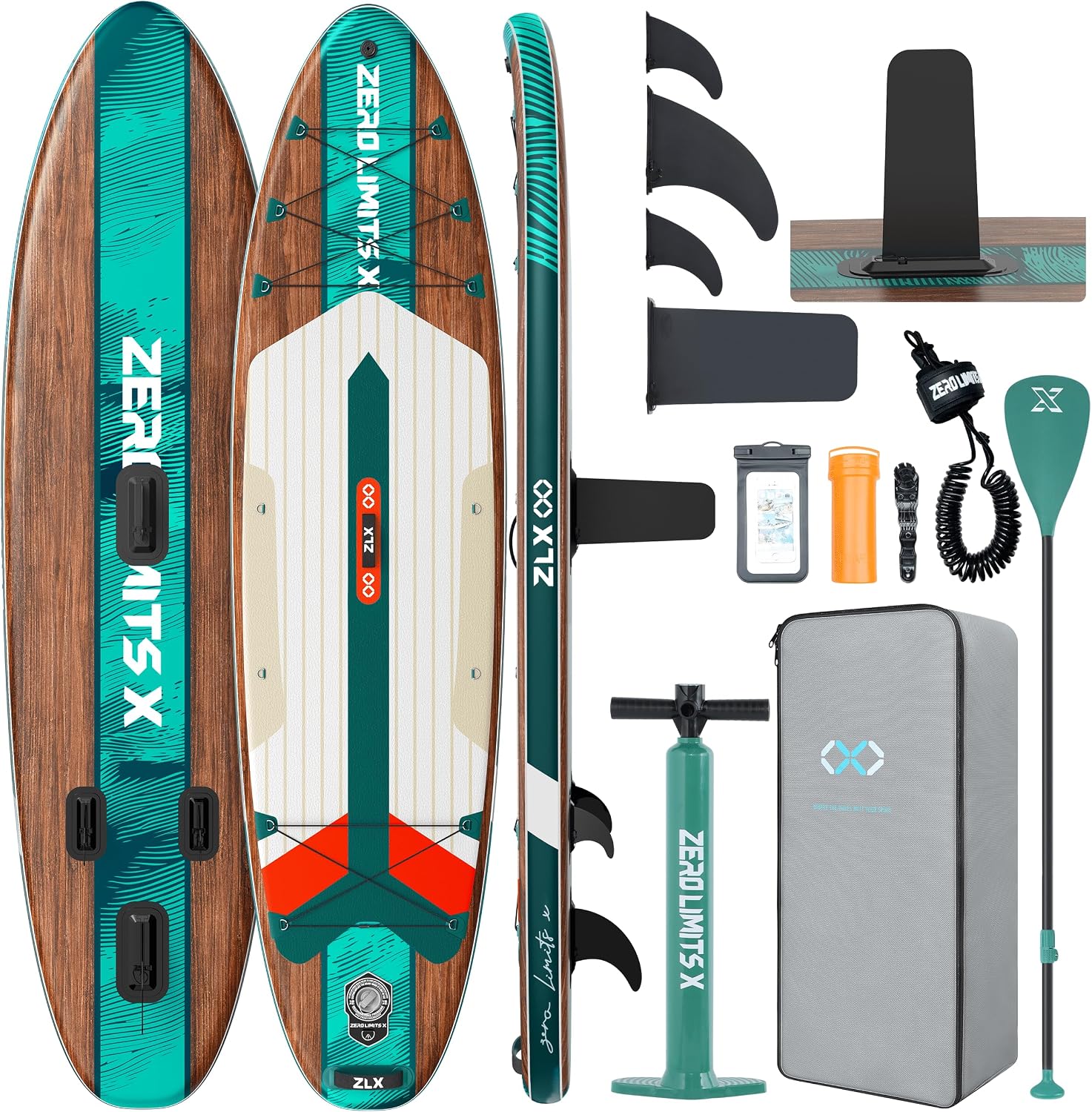 ZLX Inflatable Stand Up Paddle Board, 10'6' SUP Non-Slip Stable Deck Pad, Unique Center Fin, Premium Accessories, Paddleboard for Adults, Beginners, All Skill Levels