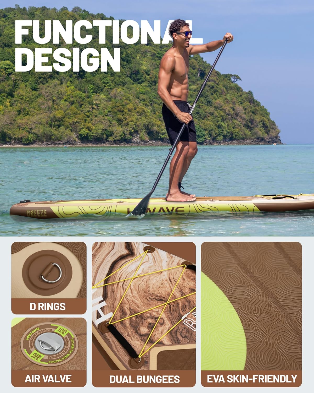 Hiwave Inflatable Stand Up Paddle Board 11'*34'*6' Sup Board, 420lbs Capacity Adult&Youth Paddle Board, Pet Friendly for Ocean&Lake, w/Double Action Hand Pump