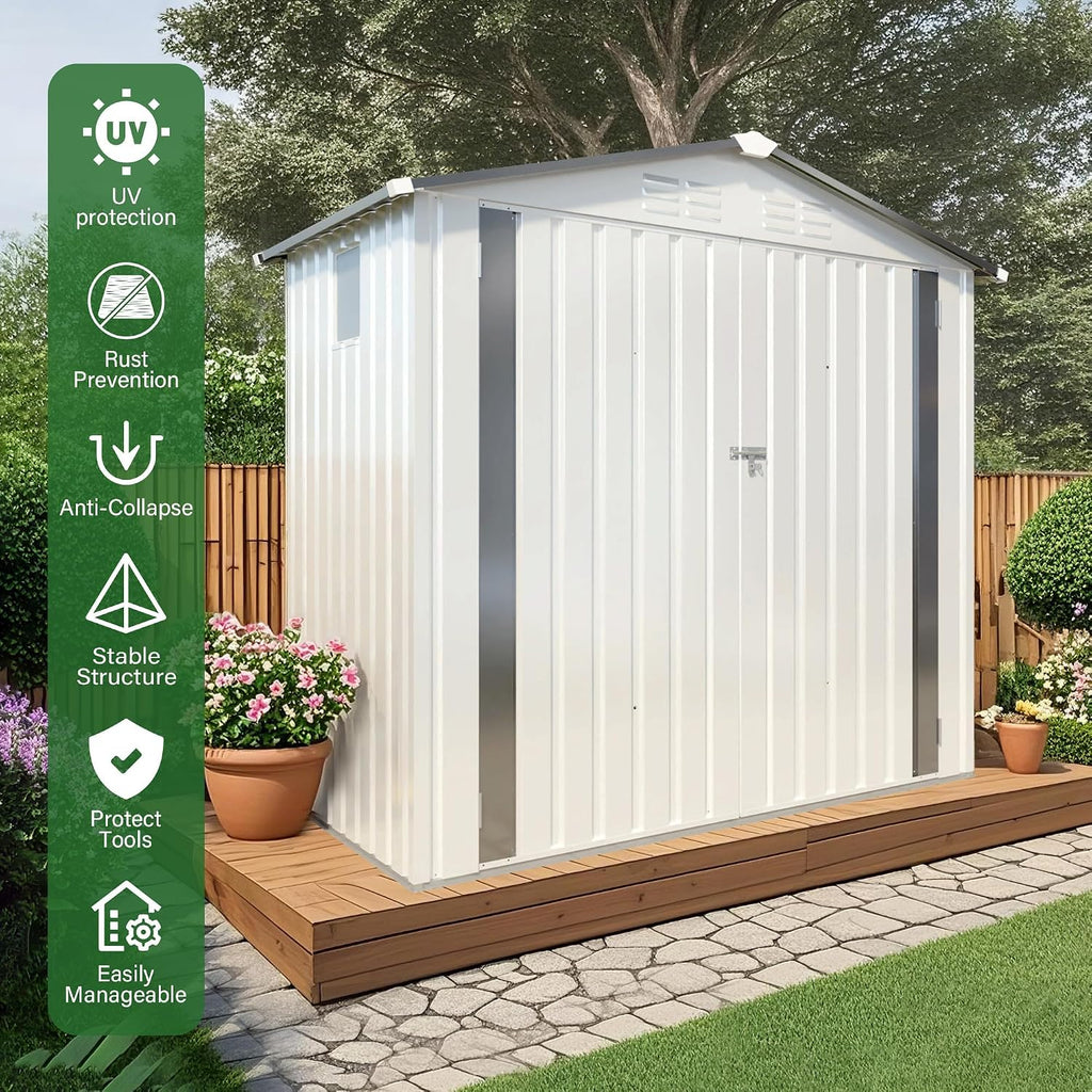 6x3.5 FT Outdoor Storage Shed, Small Metal Garden Shed with Window, Outside Tool Sheds with Lockable Hinged Doors, Waterproof Storage Building with 4 Air Vents for Backyard, Patio, Lawn, White