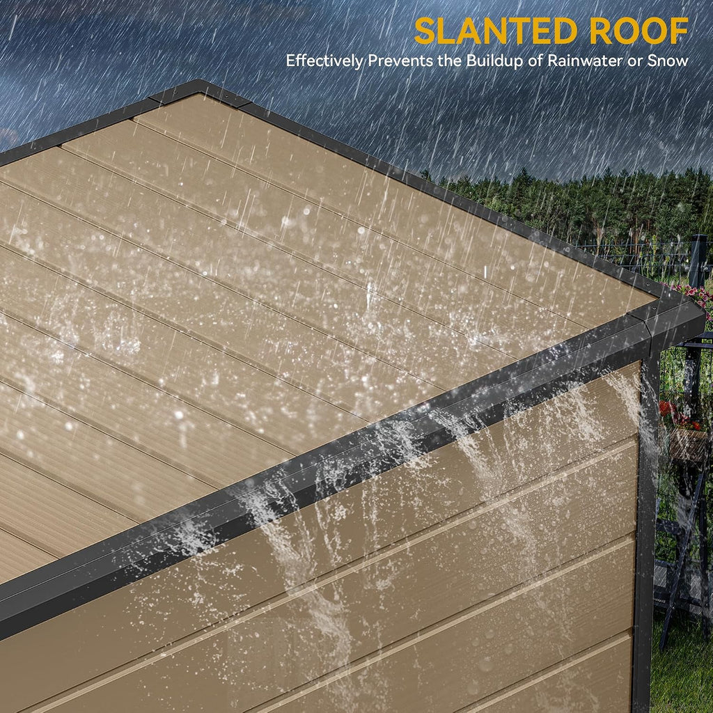 DWVO 5x3FT Outdoor Storage Shed, All-Weather Resin Plastic Storage Shed with Windows, Slanted Roof, Raised Floor, 65 cu.ft Capacity for Garden Tools & Equipment, Ideal for Backyard & Garden, Brown