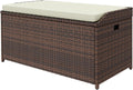 DWVO Outdoor Storage Bench, 70 Gallon Patio Storage Box w/Handles and Soft Cushion,PE Rattan Benches for Outside, Patio, Yard, Lawn, Garden,Brown