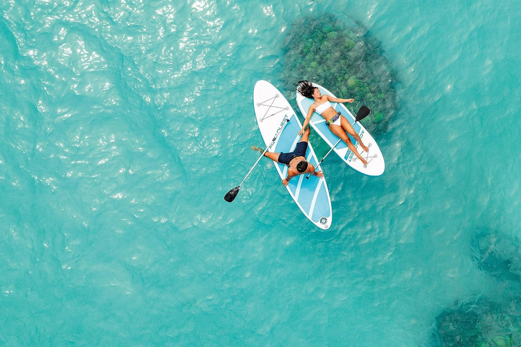 INTEX AquaQuest Inflatable Paddle Board Series: Includes Adjustable Paddle and High Pressure Pump – Tri-Fin Design – Slip-Resistant EVA Pad – Storage Rope – Drop Stitch Core
