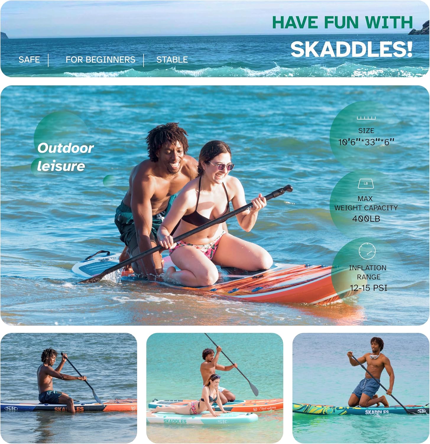 10'6'' Inflatable Stand Up Paddle Board (SUP) for Adults and Youth with Non-Slip Deck – Complete Accessories Kit, for Fishing, Yoga, Fitness & Family Fun
