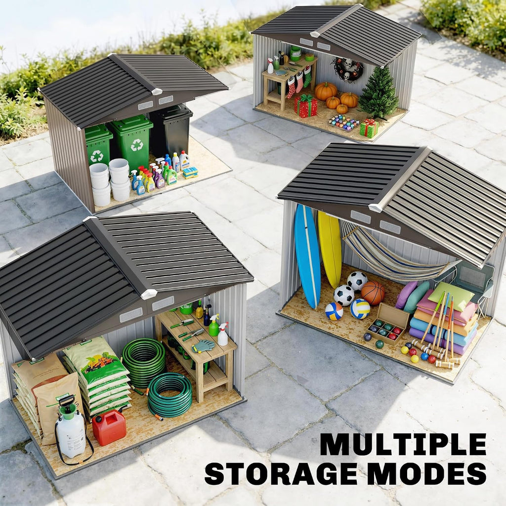 Outsunny 7' x 4' Outdoor Storage Shed, Garden Tool Metal Shed with Foundation Kit, Double Lockable Door, Air Vents and Sloping Roof, for Backyard, Patio, Lawn, Brown