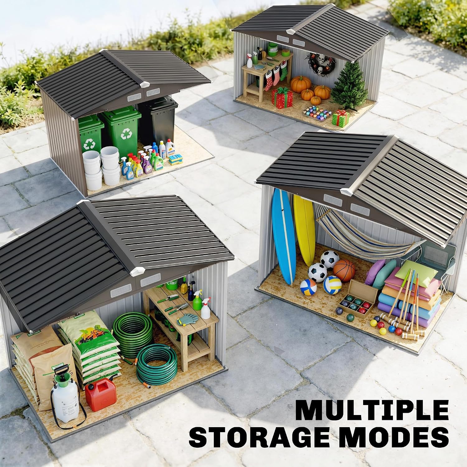 Outsunny 7' x 4' Outdoor Storage Shed, Garden Tool Metal Shed with Foundation Kit, Double Lockable Door, Air Vents and Sloping Roof, for Backyard, Patio, Lawn, Brown