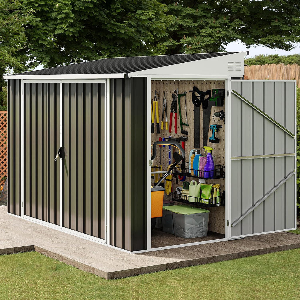 DWVO 7' x 4' Outdoor Storage Shed, Large Metal Tool Sheds, Heavy Duty Storage House with 3 Lockable Doors & Air Vent for Backyard Patio Lawn to Store Bikes, Tools, Lawnmowers, Dark Gray