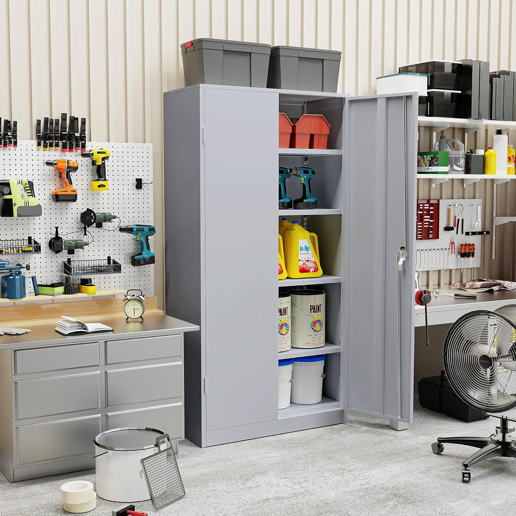 Incbruce 72' H x18 D Patio Metal Storage Cabinet, Outdoor Storage Cabinet with Doors and Adjustable Shelves, Tool Shed for Home, Patio, Office (Grey)