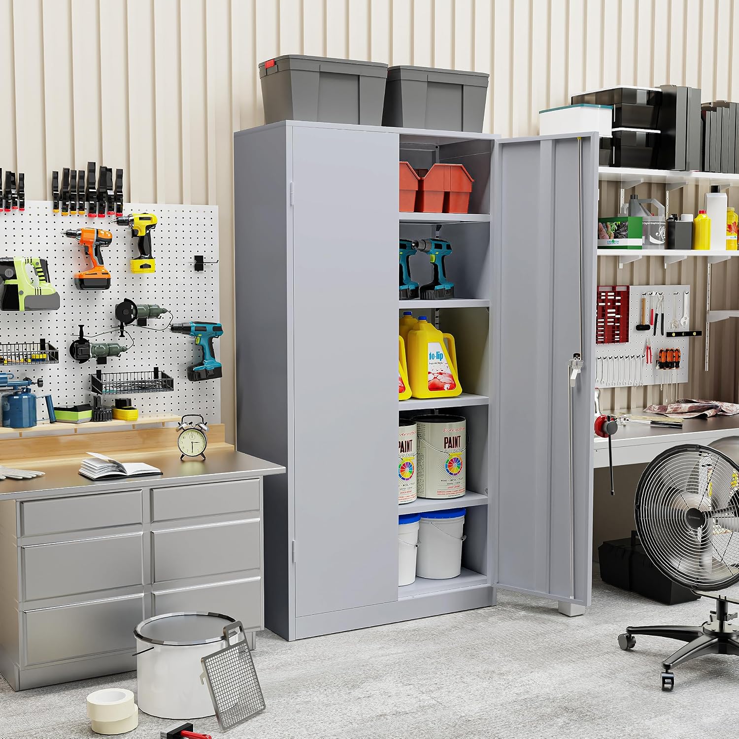 Incbruce 72' H x18 D Patio Metal Storage Cabinet, Outdoor Storage Cabinet with Doors and Adjustable Shelves, Tool Shed for Home, Patio, Office (Grey)