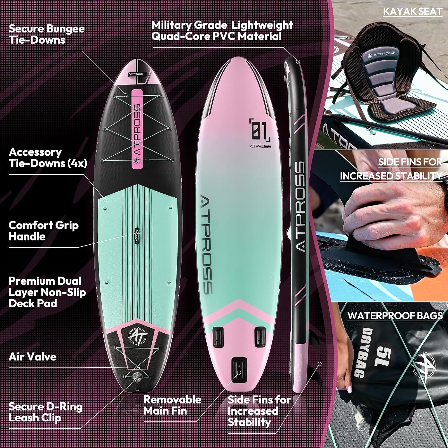 11'6'x35' Inflatable Paddle Board, 450lbs Extra Wide Stand Up Paddleboard for Adults with Premium SUP Accessories Kit & Backpack, Blow Up Kayak Non-Slip Stable Deck Boat for Yoga Fishing Surf