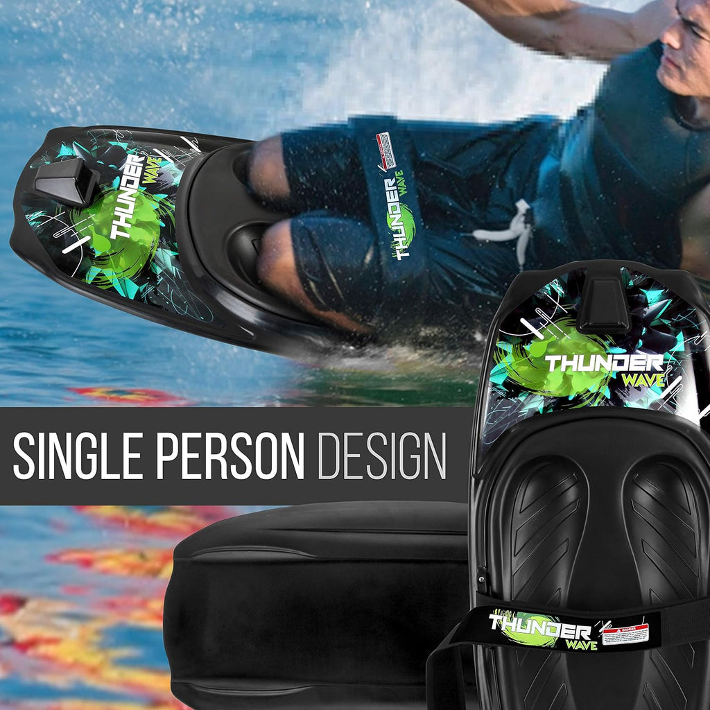 SereneLife Thunder Wave Kneeboard, with Strap and Hook for Kids & Adults | Universal Water Sport Kneeboard for Boating, Waterboarding, Kneeling Boogie Boarding, Knee Surfing (Black/Green)
