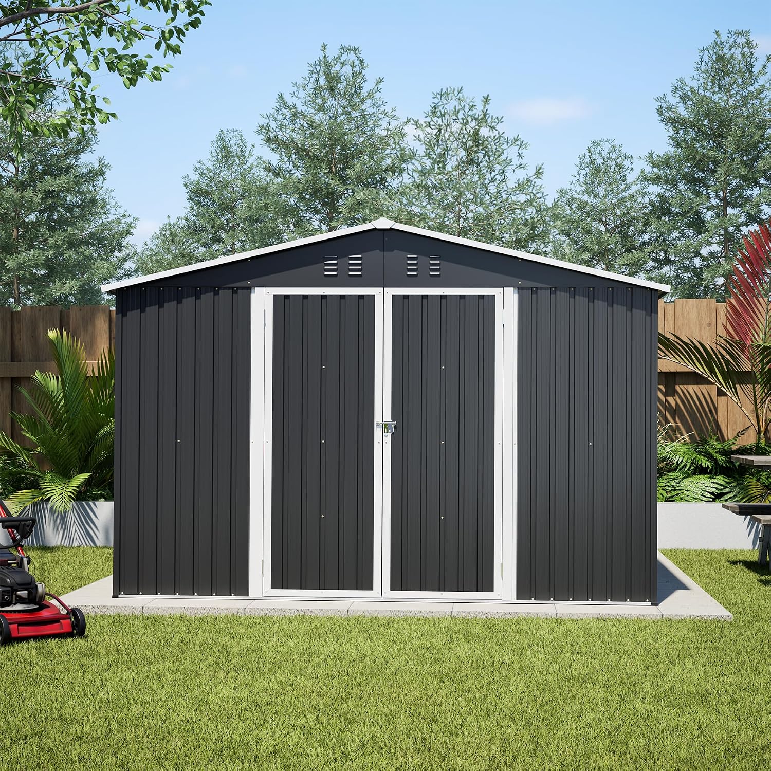 YOPTO 10x12 FT Outdoor Storage Shed,Metal Shed W/Updated Frame Structure,Garden Shed W/Lockable Door,2 Air Vents & Sloped Roof,for Backyard,Patio,Lawn,Black