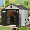 Domi 8x8 FT Outdoor Resin Storage Shed, All-Weather Double-Wall Storage Building for Backyard, Garden, Lawn Tools, Mower, Bike & Pool Equipment, Lockable Doors, Ventilated Roof, Grey