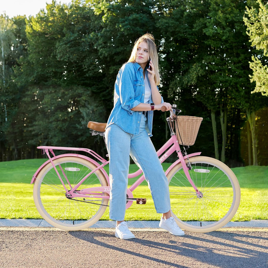 WEEROCK Girls Bike 20/24 Inch Kid Bicycle for 7 + Years Old, 20' 24' Bikes with Front Basket and Rear Rack, V and Coaster Brake for Children, Student Multiple Colors