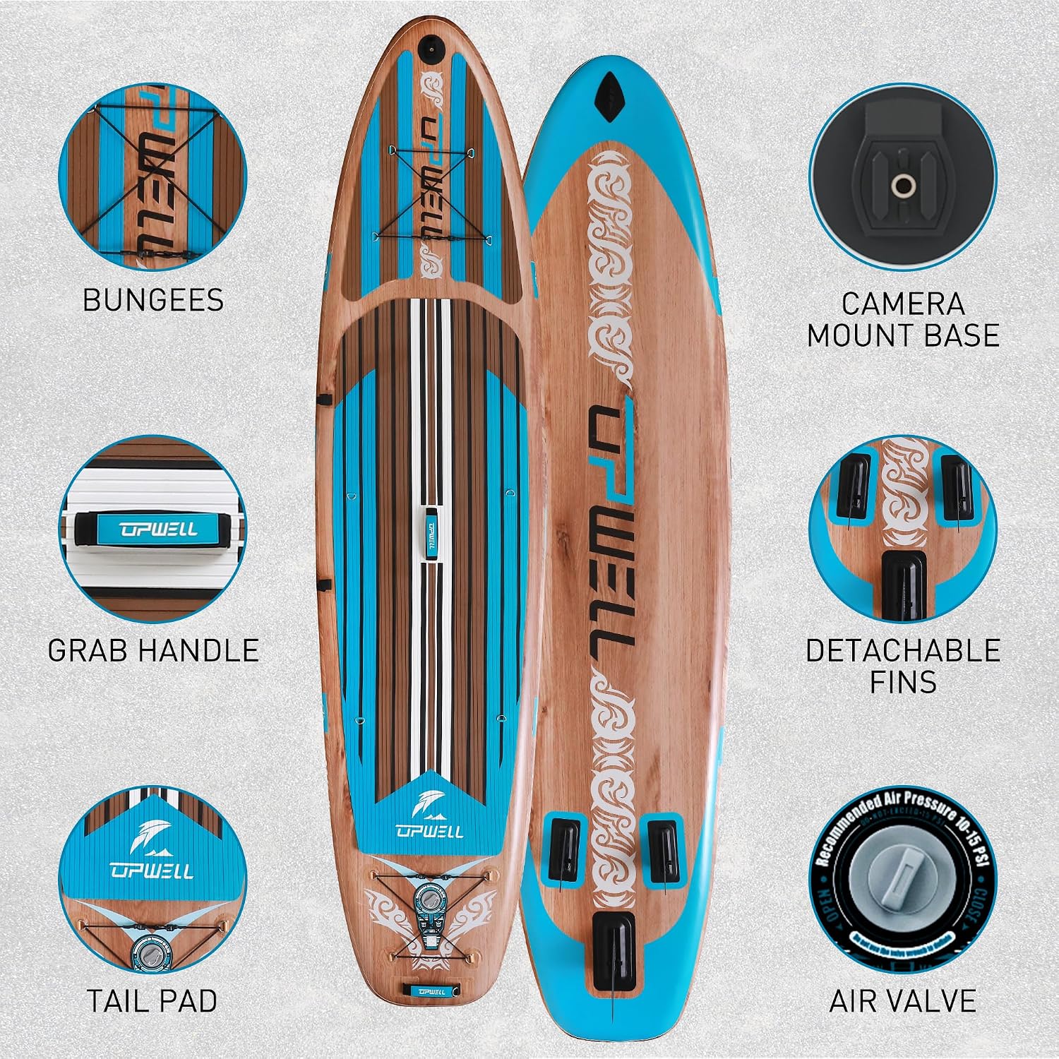 UPWELL 11'6'/11'2'/11'/10'8'/10'6'/10'2' Inflatable Stand Up Paddle Board with sup Accessories Including Backpack, Repairing Kits, Non-Slip Deck, Leash, 3 Fins, Paddle and Hand Pump
