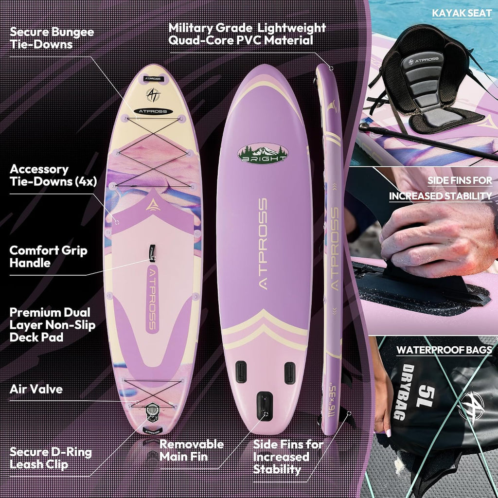 11'6'x35' Inflatable Paddle Board, 450lbs Extra Wide Stand Up Paddleboard for Adults with Premium SUP Accessories Kit & Backpack, Blow Up Kayak Non-Slip Stable Deck Boat for Yoga Fishing Surf