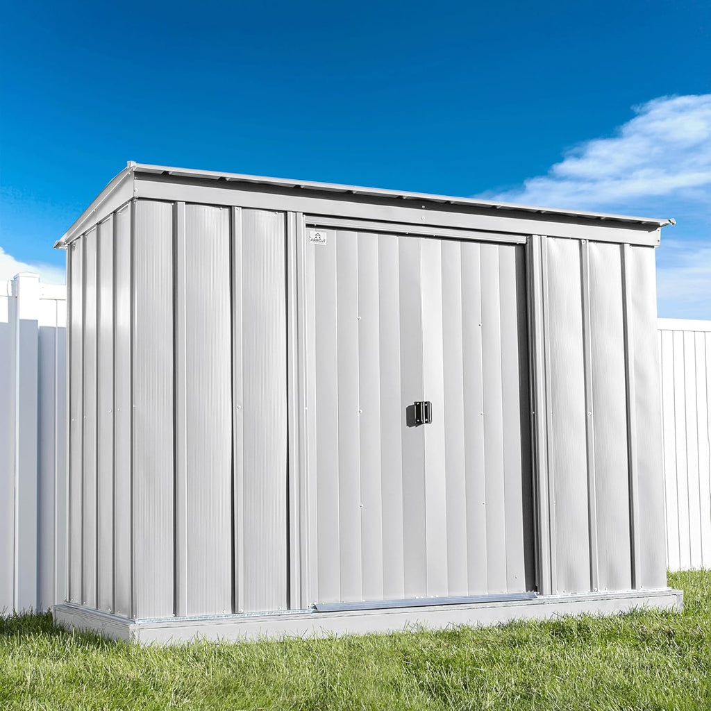 Arrow Classic 10' x 4' Outdoor Padlockable Steel Storage Shed Building, Flute Grey
