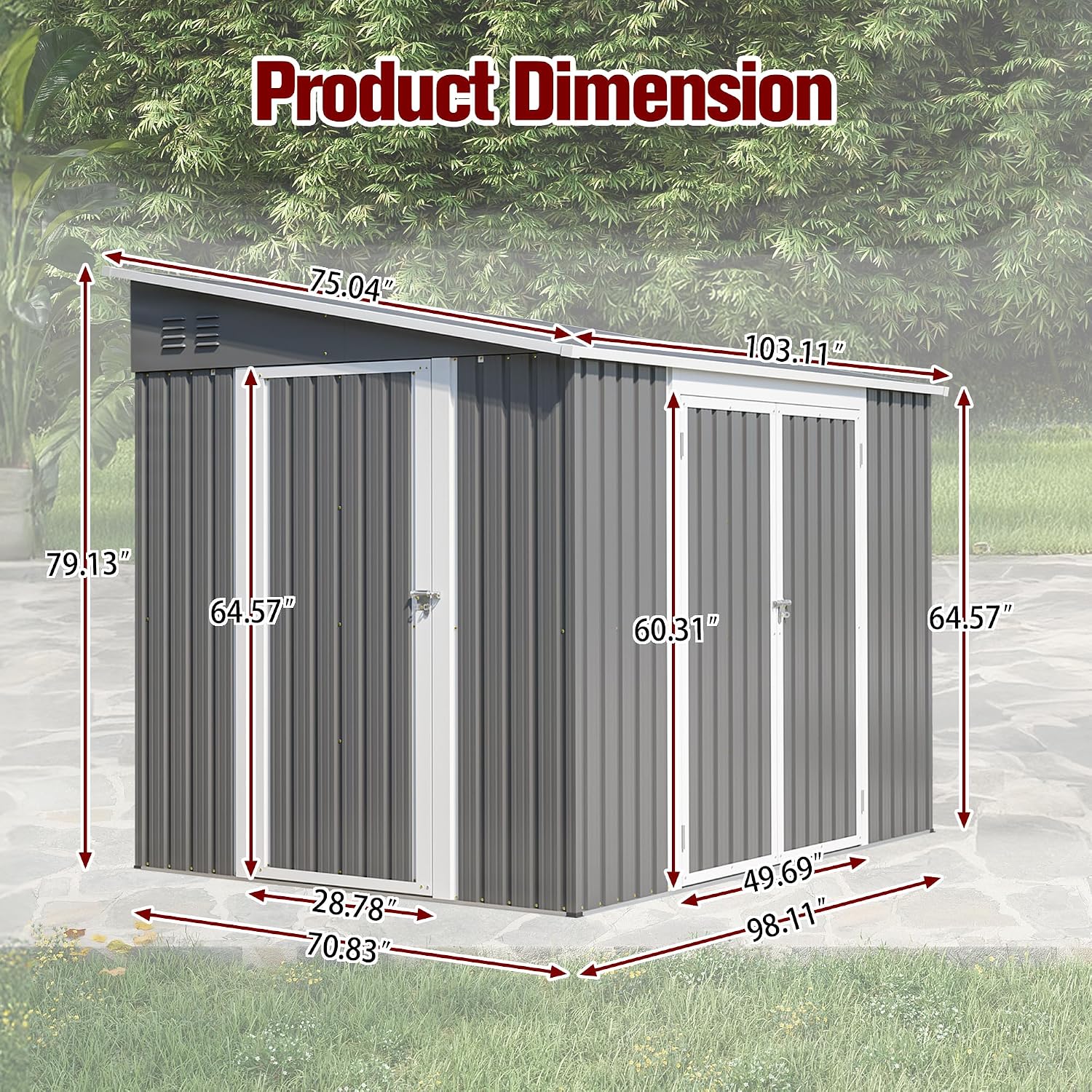 8x6FT Lean to Shed with Floor Frame, Metal Outdoor Storage Shed with Two Separate Doors for Garden Backyard Patio, Large Tool Shed for Bicycle&Lawn Mower Storage