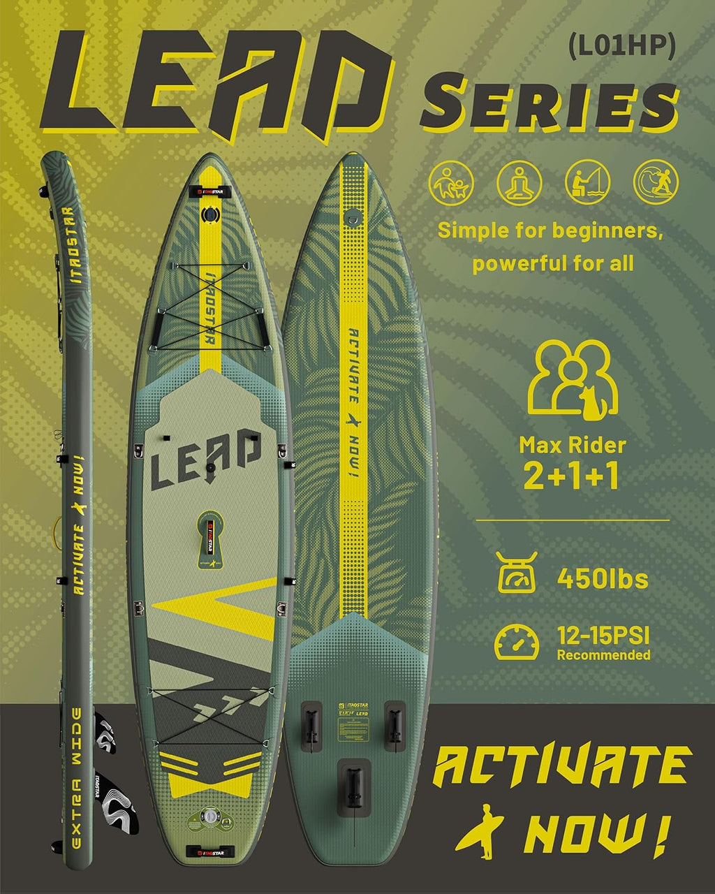 iTAOSTAR Lead 12' × 35' / 11' × 33' Stand Up Paddle Board Inflatable, Extar Wide SUP Board with 5 Fins Stable Design for Adults, Youth, All Skill Levels, Lakes, Oceans