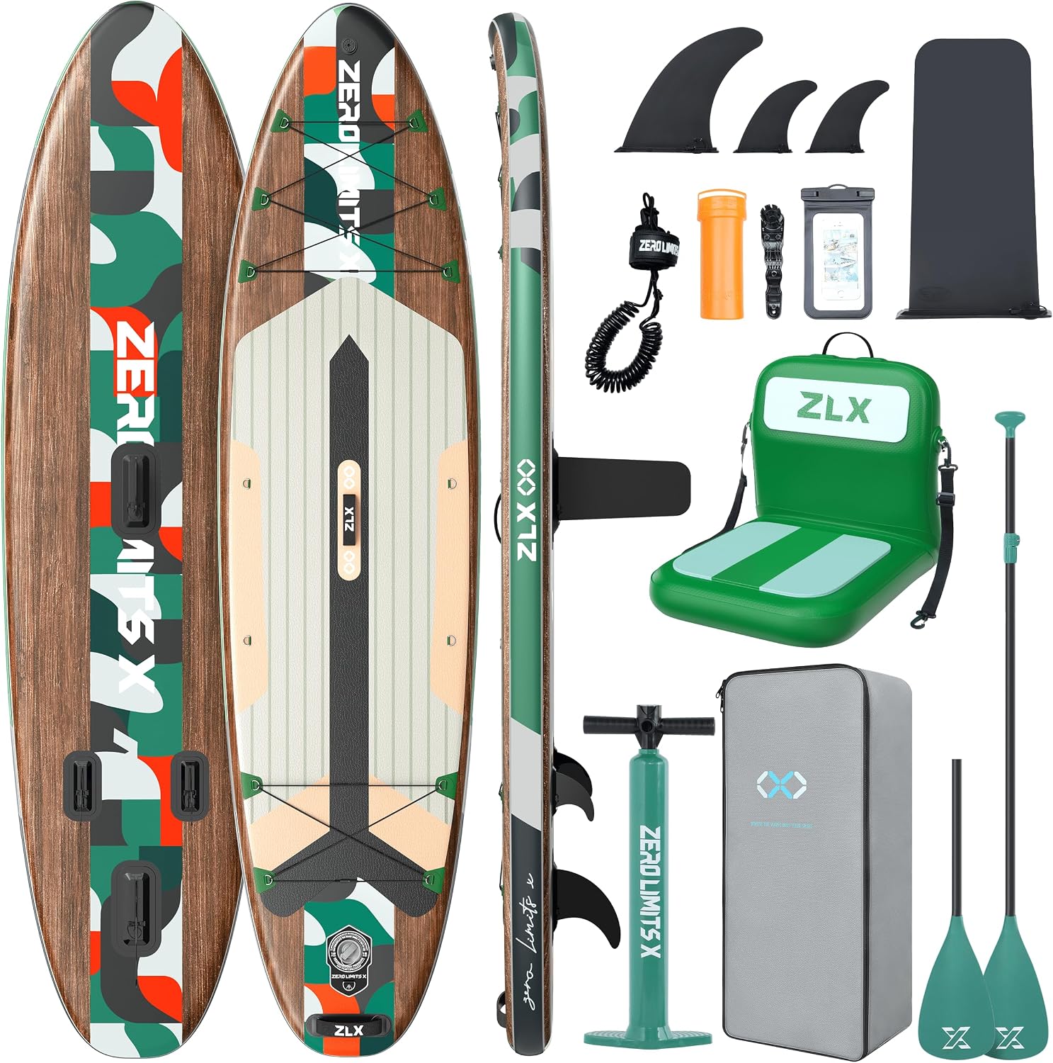 ZLX Inflatable Stand Up Paddle Board, 10'6' SUP Non-Slip Stable Deck Pad, Unique Center Fin, Premium Accessories, Paddleboard for Adults, Beginners, All Skill Levels