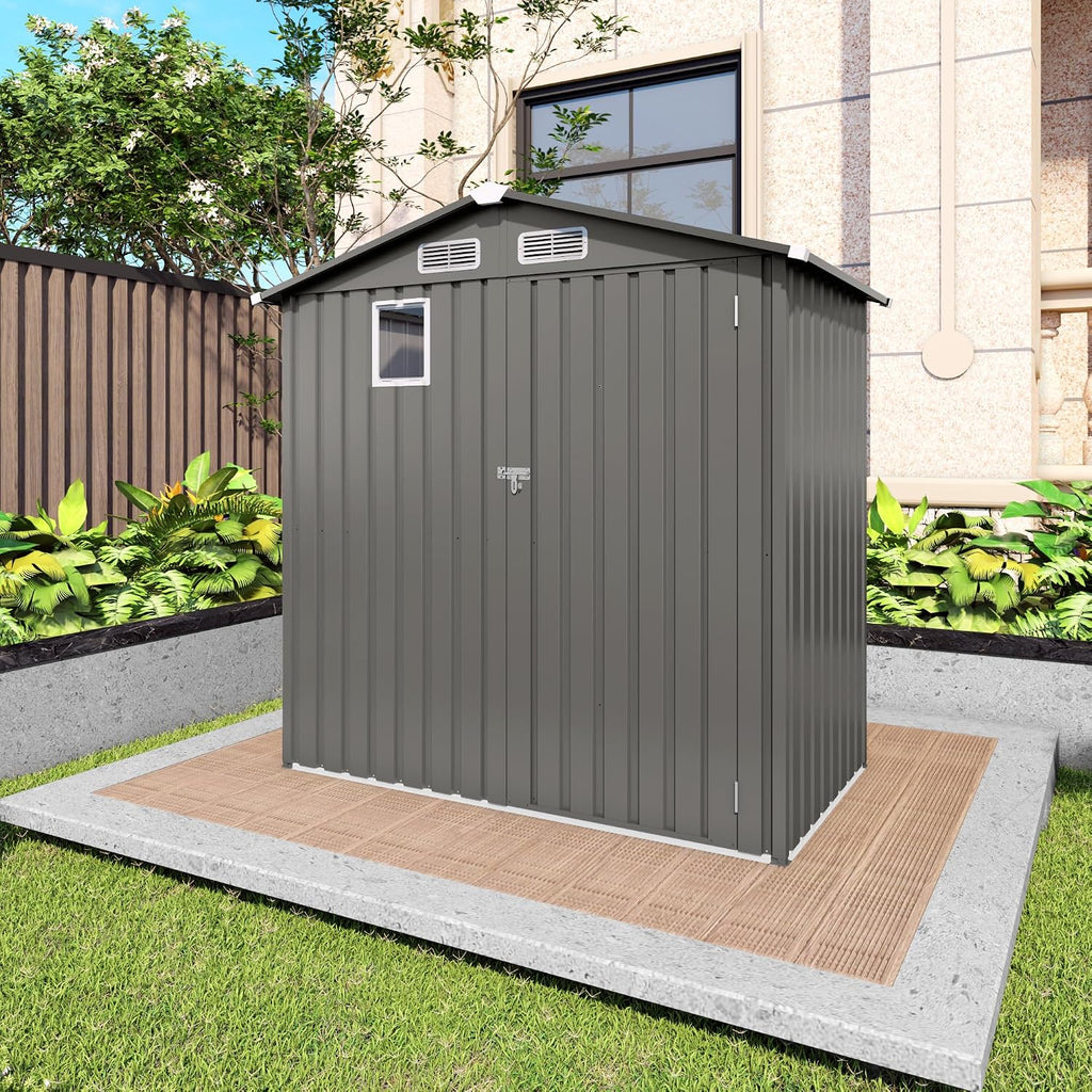 6x3.5 FT Outdoor Storage Shed, Small Metal Garden Shed with Window, Outside Tool Sheds with Lockable Hinged Doors, Waterproof Storage Building with 4 Air Vents for Backyard, Patio, Lawn, Gray