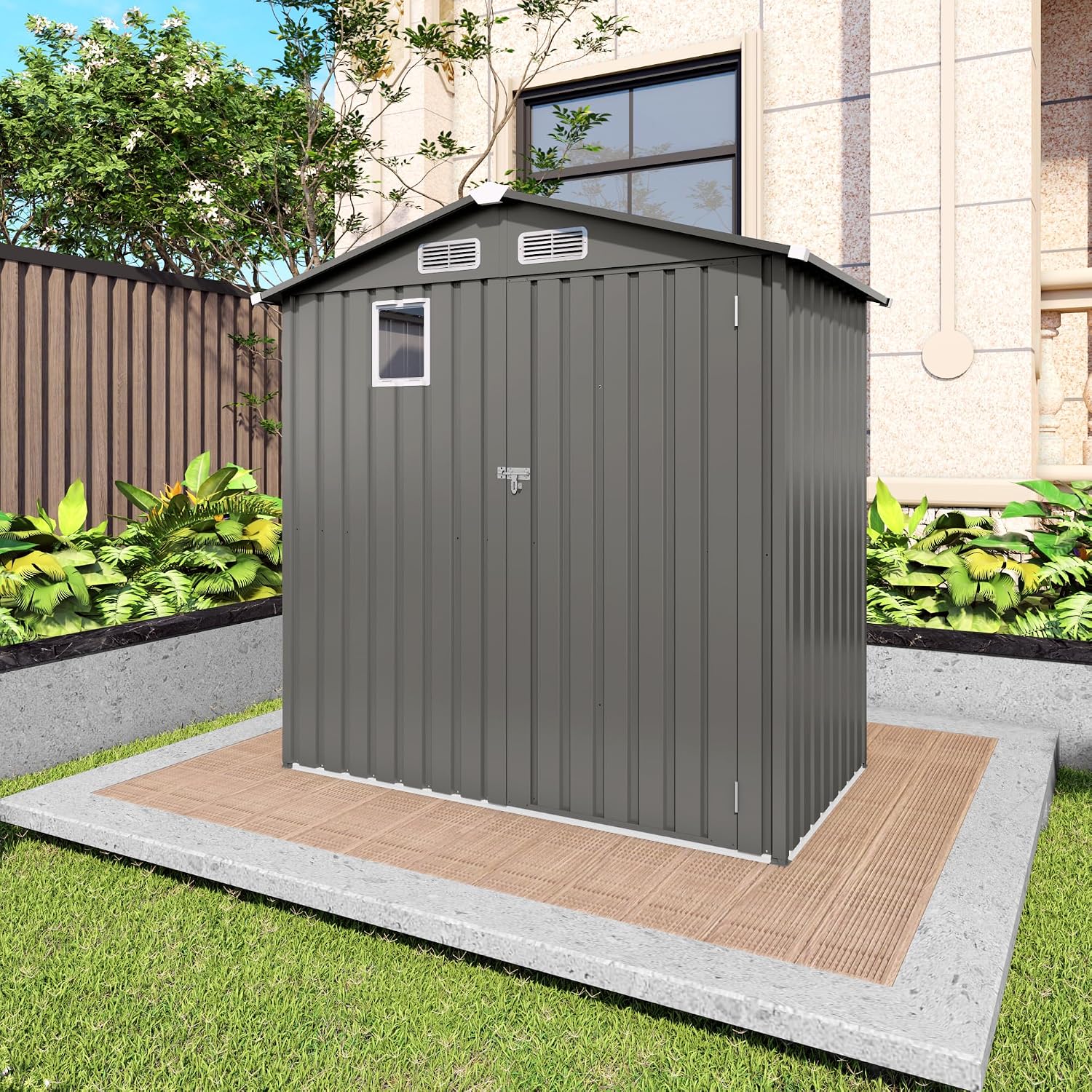 6x3.5 FT Outdoor Storage Shed, Small Metal Garden Shed with Window, Outside Tool Sheds with Lockable Hinged Doors, Waterproof Storage Building with 4 Air Vents for Backyard, Patio, Lawn, Gray