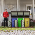83 Cu Ft Outdoor Storage Shed, Metal Garbage Tool Trash Can Storage, Stainless Galvanized Steel, Pneumatic Support Rod, Bike Storage Shed for 3 Trash Bins (Dark Gray+3 Trash Can)