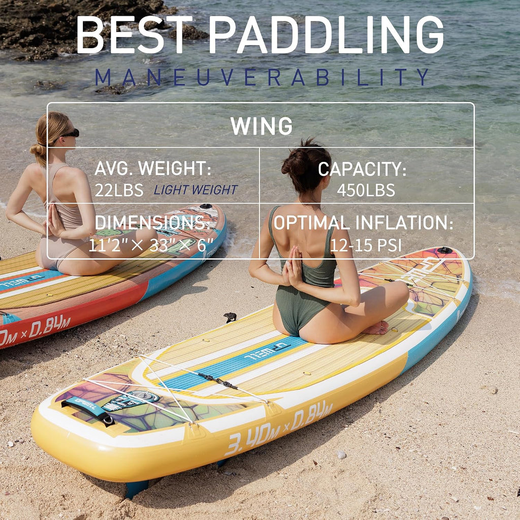 UPWELL 11'6'/11'2'/11'/10'8'/10'6'/10'2' Inflatable Stand Up Paddle Board with sup Accessories Including Backpack, Repairing Kits, Non-Slip Deck, Leash, 3 Fins, Paddle and Hand Pump