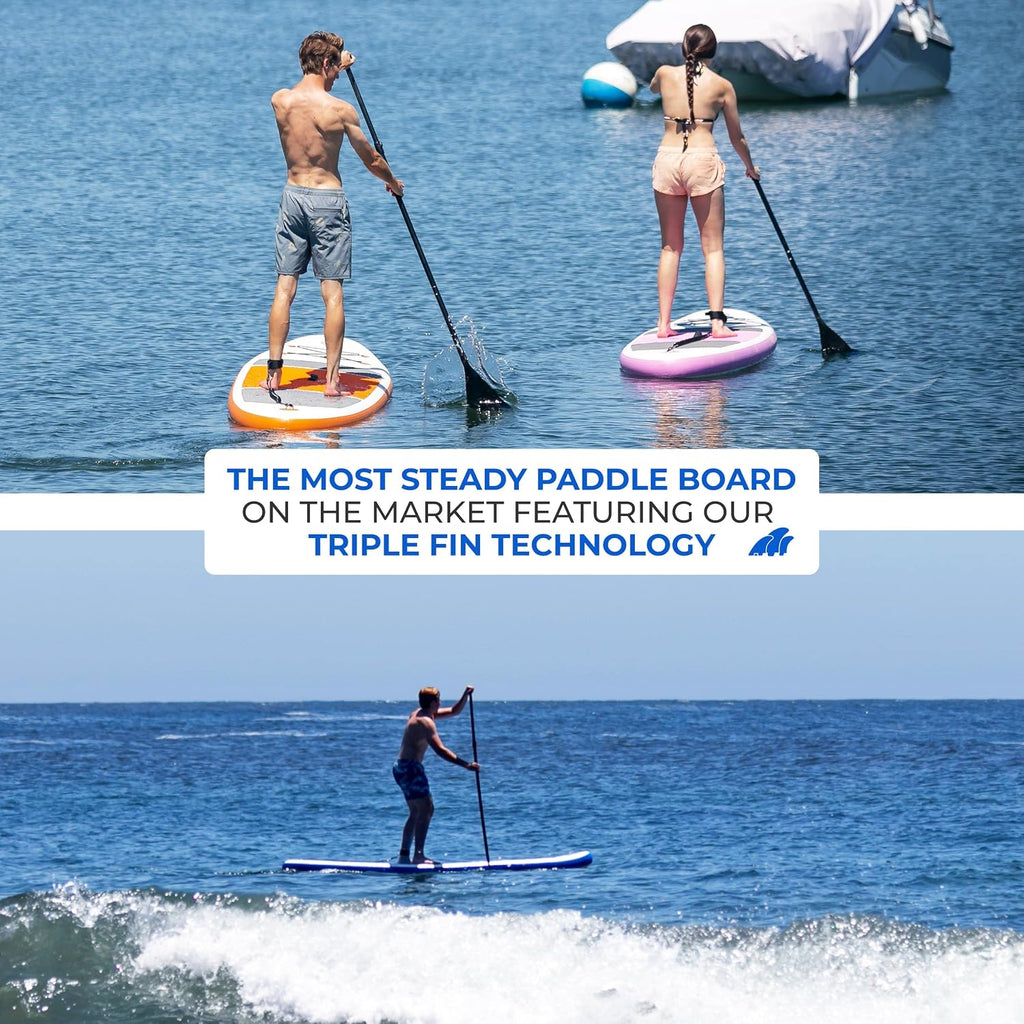 Crew Axel Inflatable Paddle Board 10'33'6' Extra Wide & Lightweight (18lb) Paddle Board – Premium SUP Set Includes 2 Bags, Floating Paddle, Camera Mount, 3 Fins, Dual Pump Kit