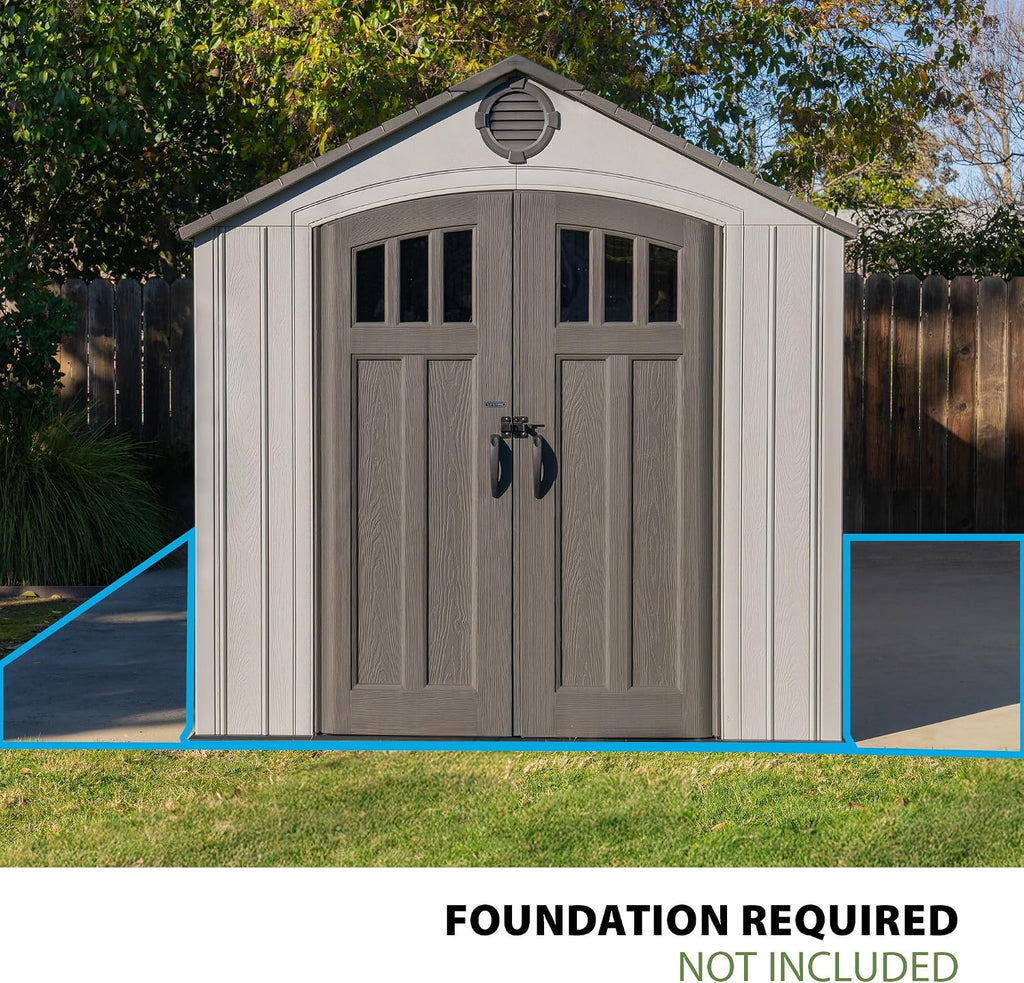 Lifetime Outdoor Storage Shed, 8x20 Ft, Gray, Resin Backyard Tool Shed with Lockable Doors and Weather-Resistant Panels