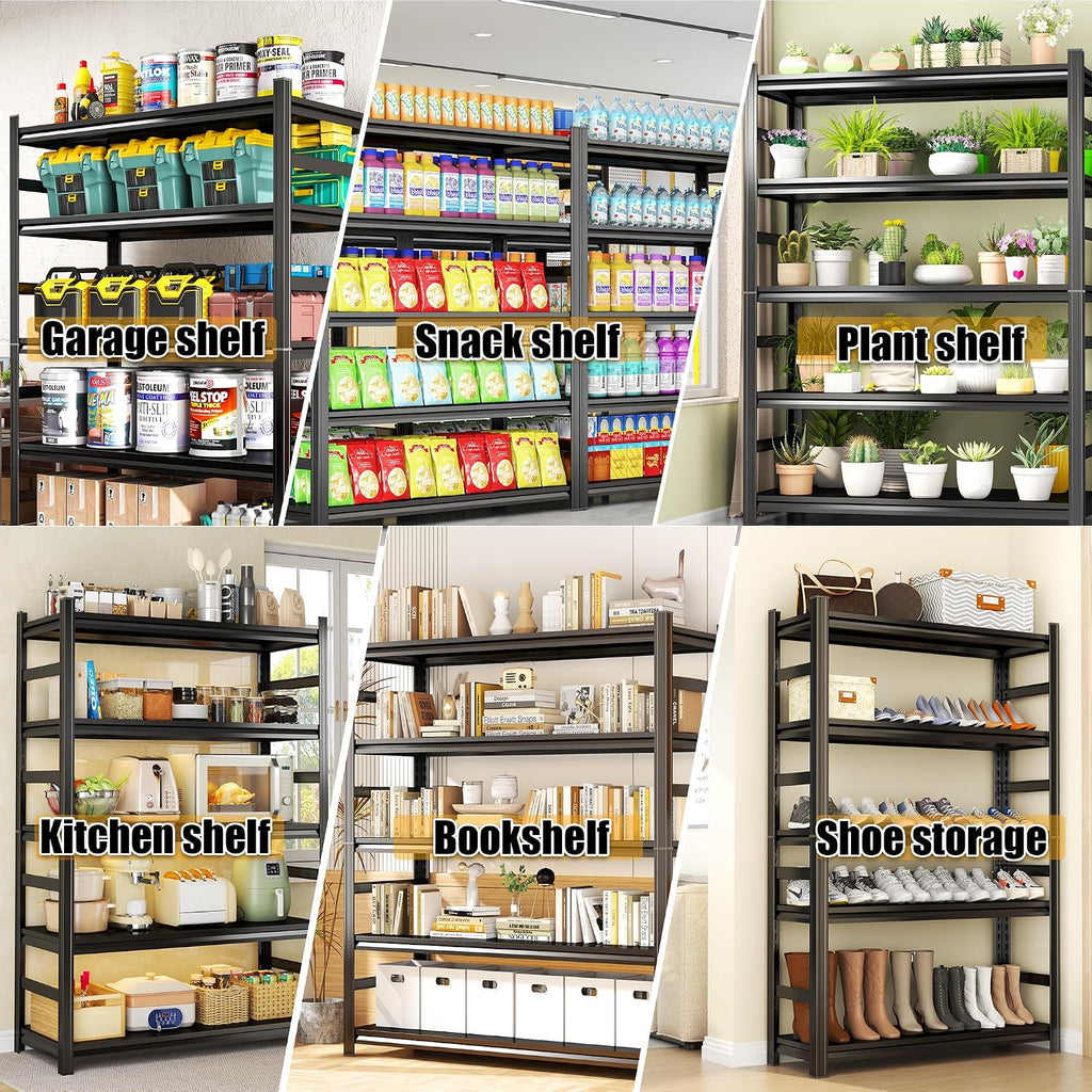 5-Tier Garage Shelving, 87''H*48''W*24''D Metal Storage Shelf ，2-in-1 Adjustable 3020 lbs Heavy Duty Unit Shelves, Upgraded Reinforced Double-Layer Columns for Basement Storehouse Pantry Rack