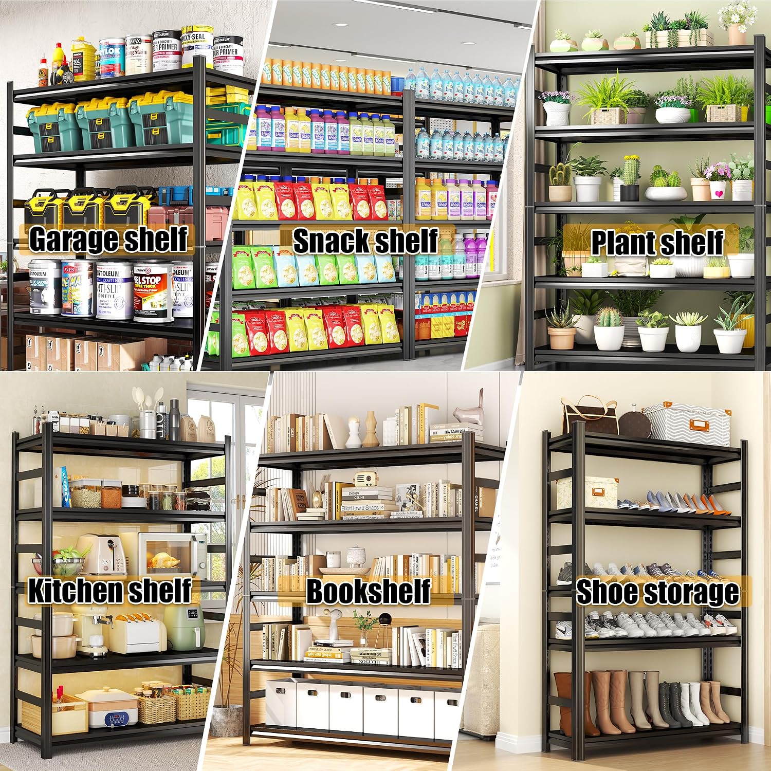 5-Tier Garage Shelving, 87''H*48''W*24''D Metal Storage Shelf ，2-in-1 Adjustable 3020 lbs Heavy Duty Unit Shelves, Upgraded Reinforced Double-Layer Columns for Basement Storehouse Pantry Rack