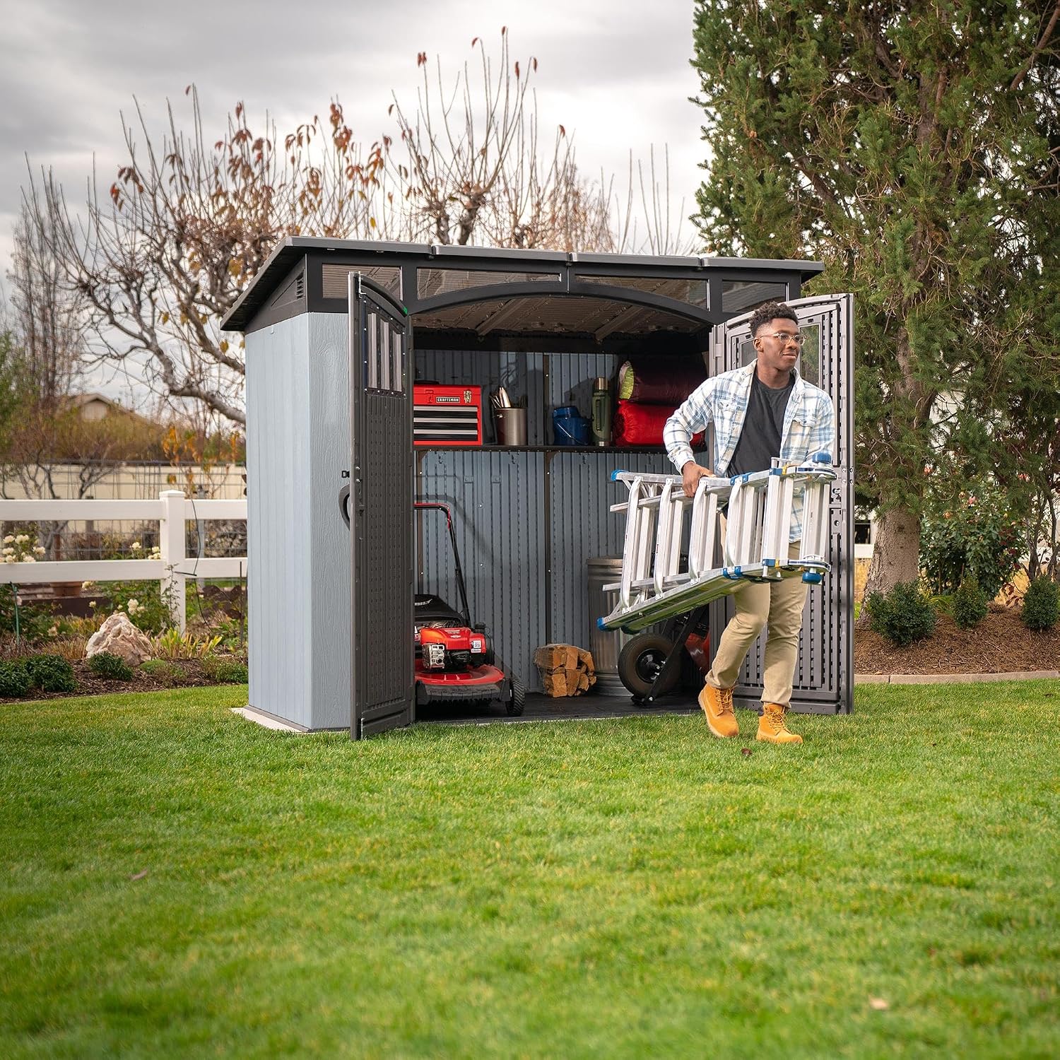 Lifetime Modern Outdoor Storage Shed, 8 x 5 Foot, Gray