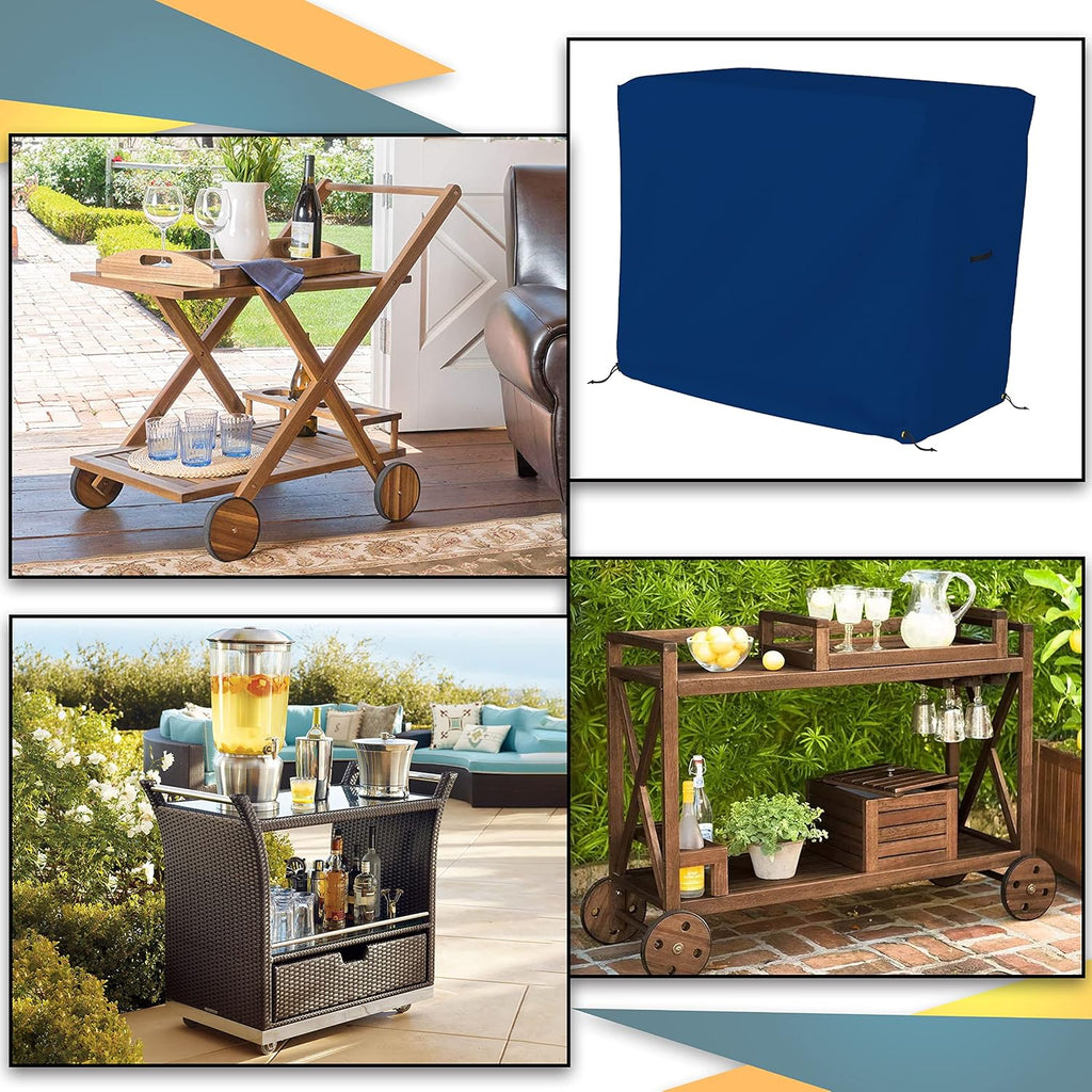 Bar Cart Cover 18 Oz Waterproof 100% Weather Resistant cart Cover with Air Pockets & Drawstring for Sung Fit (34'(H) x 50'(W) x 30'(D), Blue)