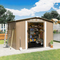 Gotland 8FT x 6FT Shed with Floor, Metal Shed with Sloped Steps Waterproof Sloped Roof, Storage Shed with 2 Lockable Slide Doors, Outdoor Shed for Backyard Patio Lawn Brown