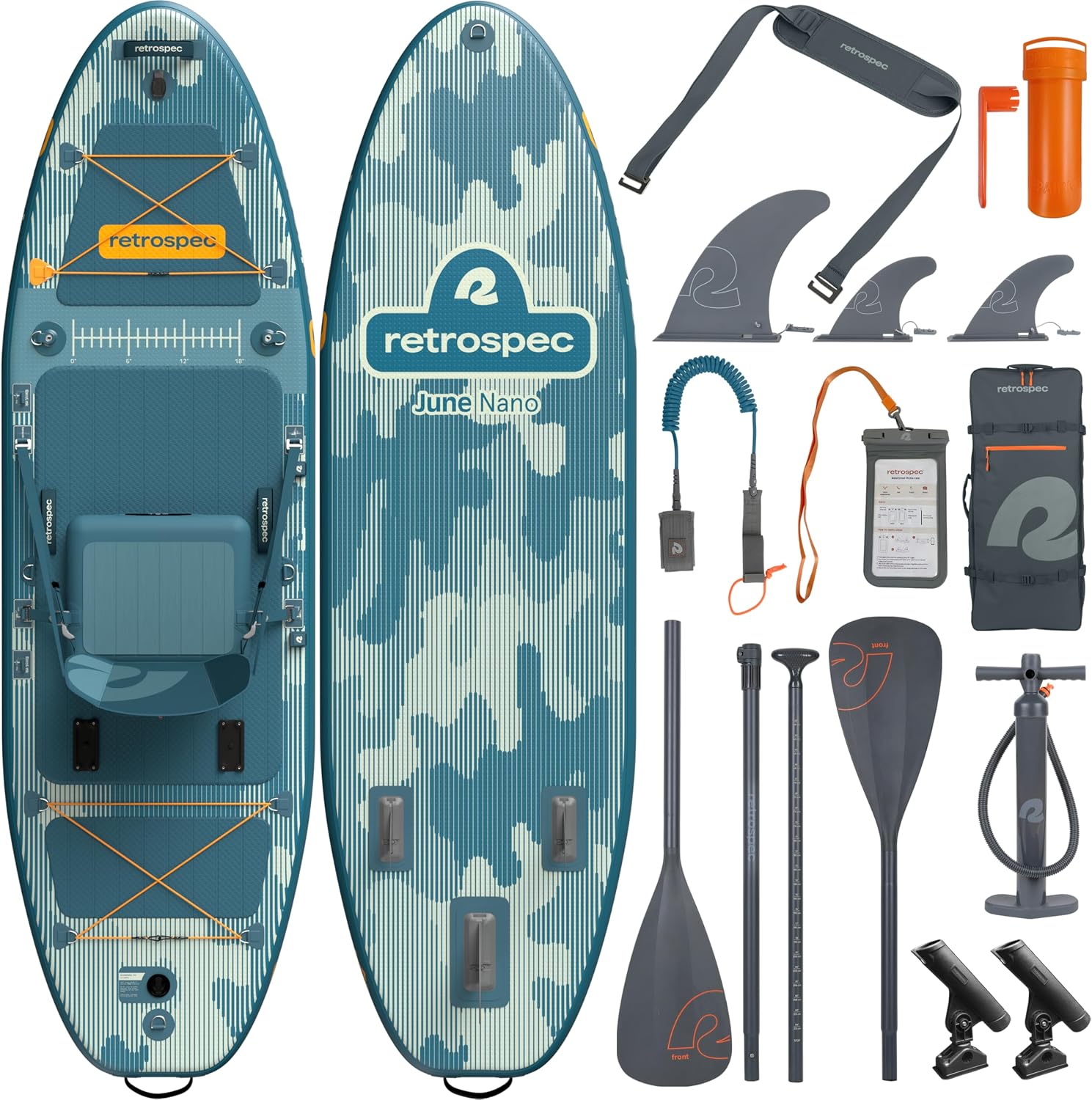 Retrospec June Nano Kids Inflatable Fishing Paddle Board SUP Kayak: 9'6' Hybrid Paddleboard with Rod Holders, Removable Seat - Lightweight Portable Youth Fishing Board