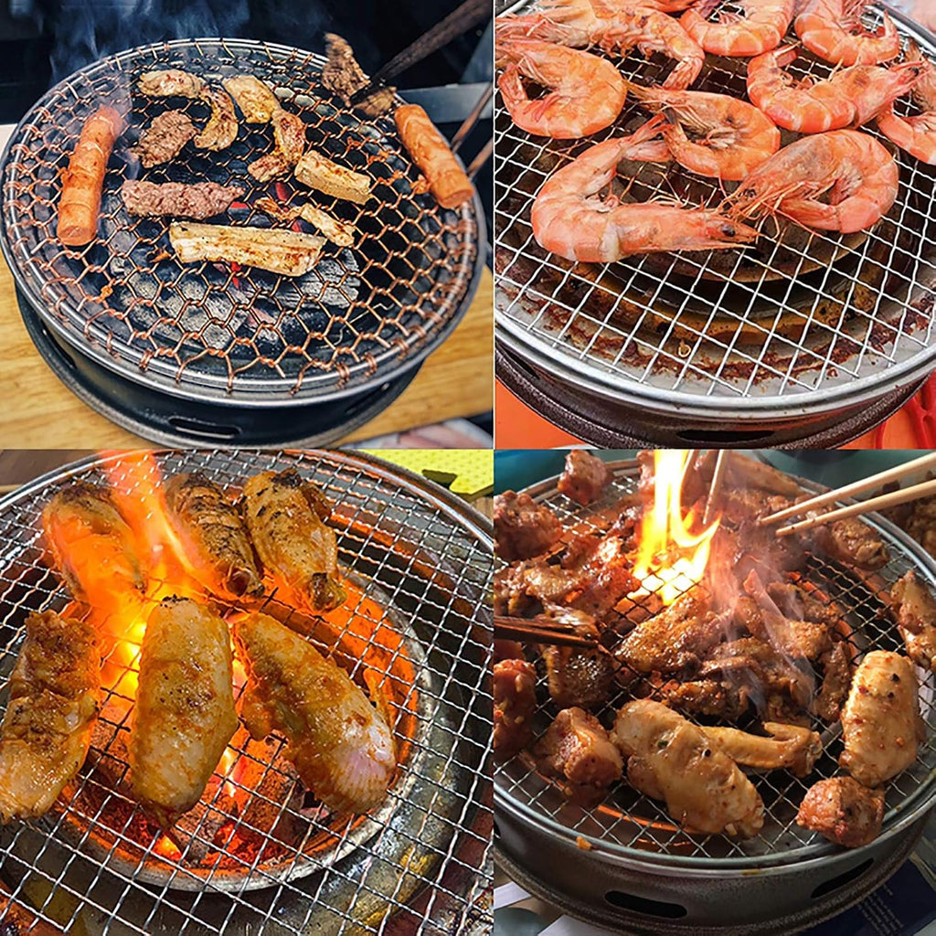 BBQ Barbeque Barbecue Grill, BBQ, Korean Smokeless Household Charcoal Grill, Galvanized Sheet Barbecue Stove, Hand-Woven Copper Grilling Net (Color : A)