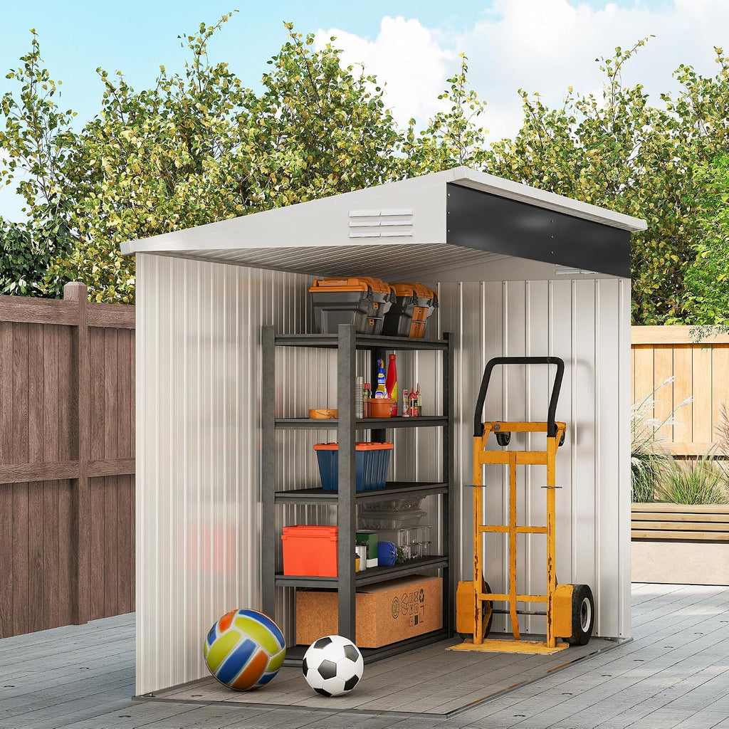 Outsunny 4' x 7.7' Metal Outdoor Storage Shed, Lean to Storage Shed, Garden Tool Storage House with Lockable Door and 2 Air Vents for Backyard, Patio, Lawn, Dark Gray