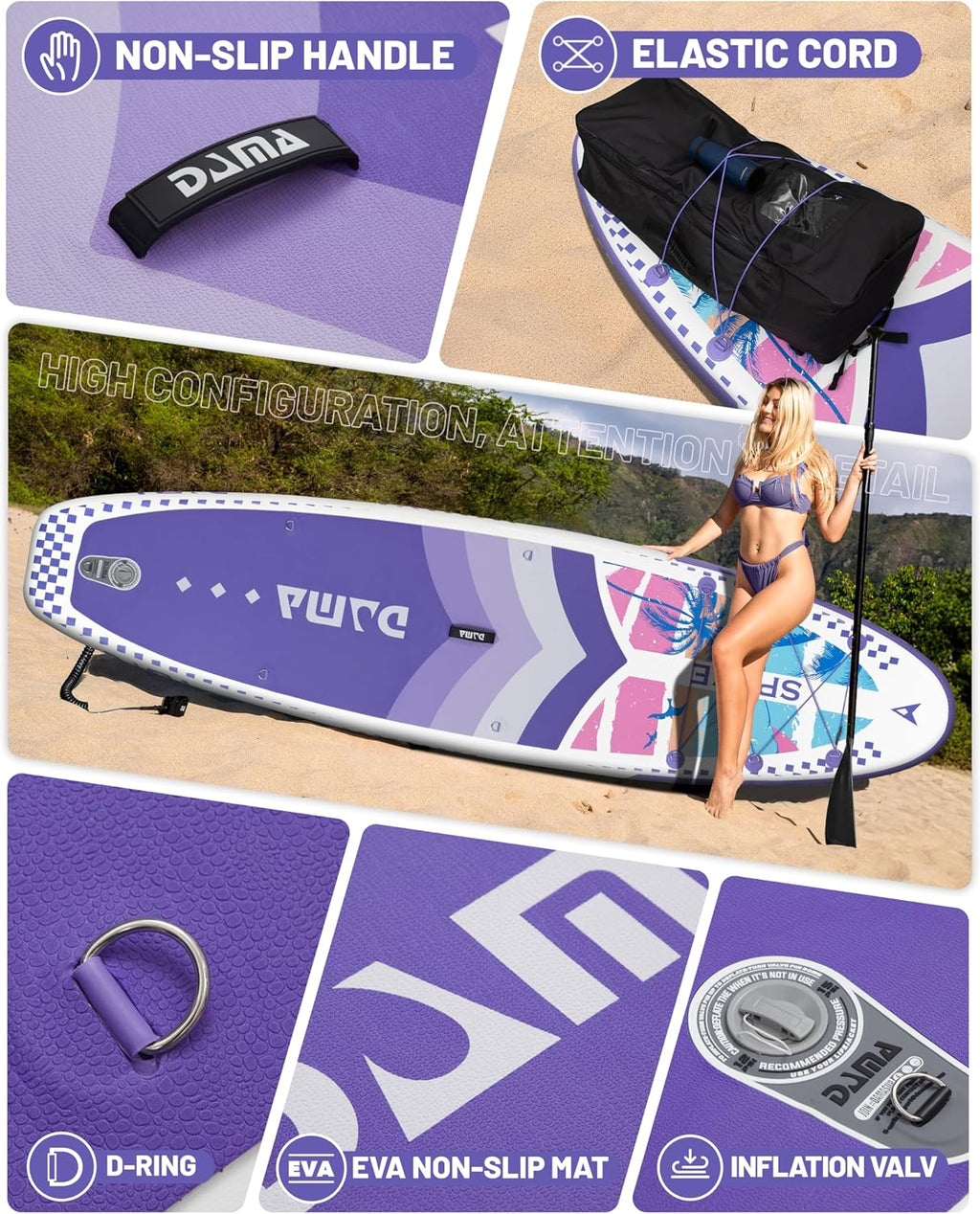 DAMA 11'*34'*6' Inflatable Paddle Board, Paddle Boards for Adults,Sup,Lightweight and Durable, Easy to Inflate, Versatile in Style, Fully Functional, Equipped w/High Grade Accessories.