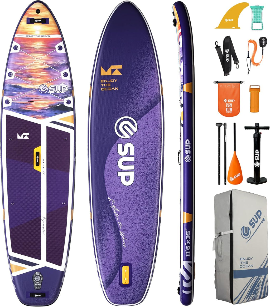 ESUP 11'6 ×34/35' Super Wide Inflatable Paddle Board with SUP Accessories, Extra Stable Stand Up Paddleboards for 2+1 Persons/Family/Beginner/Yoga, w/Shoulder Strap All-Round Sup Board