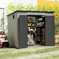 Domi 6x8FT Outdoor Resin Storage Shed with Transparent Windows & Louvered Vents, Plastic Tool Shed with Double Lockable Doors & Sloping Roof, Outside Garden Shed for Backyard, Patio, Lawn, Grey