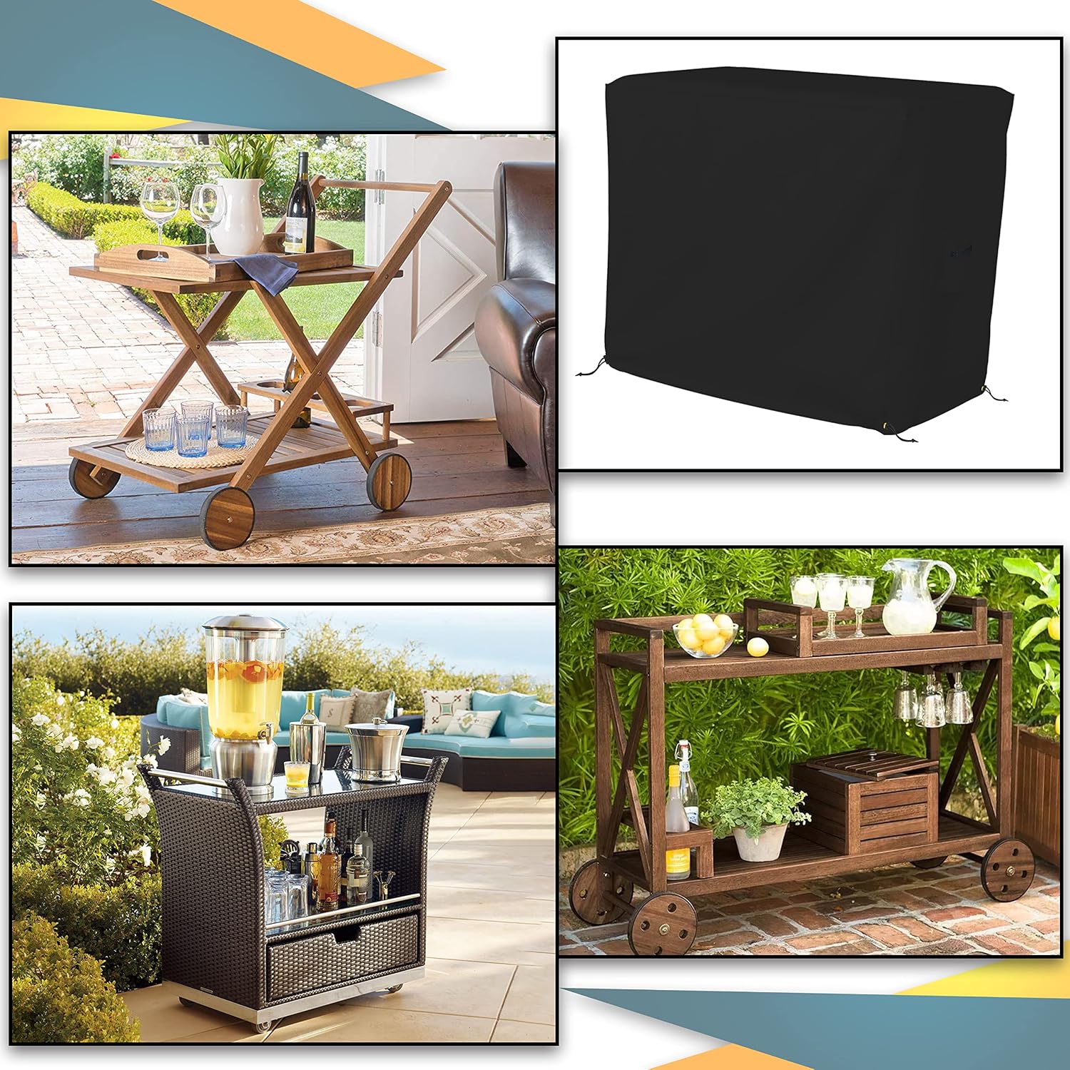 Bar Cart Cover 12 Oz Waterproof 100% Weather Resistant cart Cover with Air Pockets and Drawstring for Sung Fit (34' H x 50' W x 30' D), Black