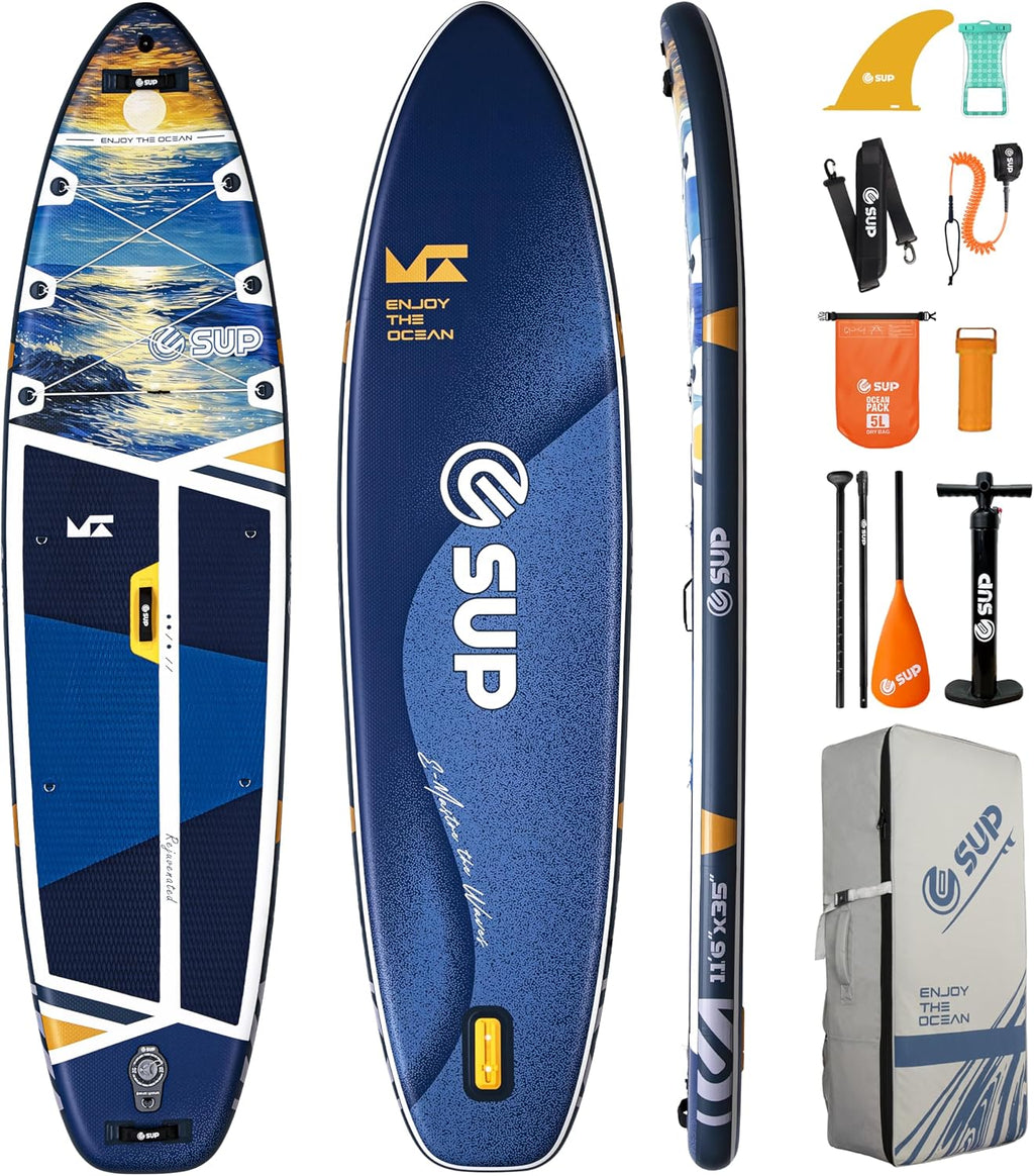 ESUP 11'6 ×34/35' Super Wide Inflatable Paddle Board with SUP Accessories, Extra Stable Stand Up Paddleboards for 2+1 Persons/Family/Beginner/Yoga, w/Shoulder Strap All-Round Sup Board