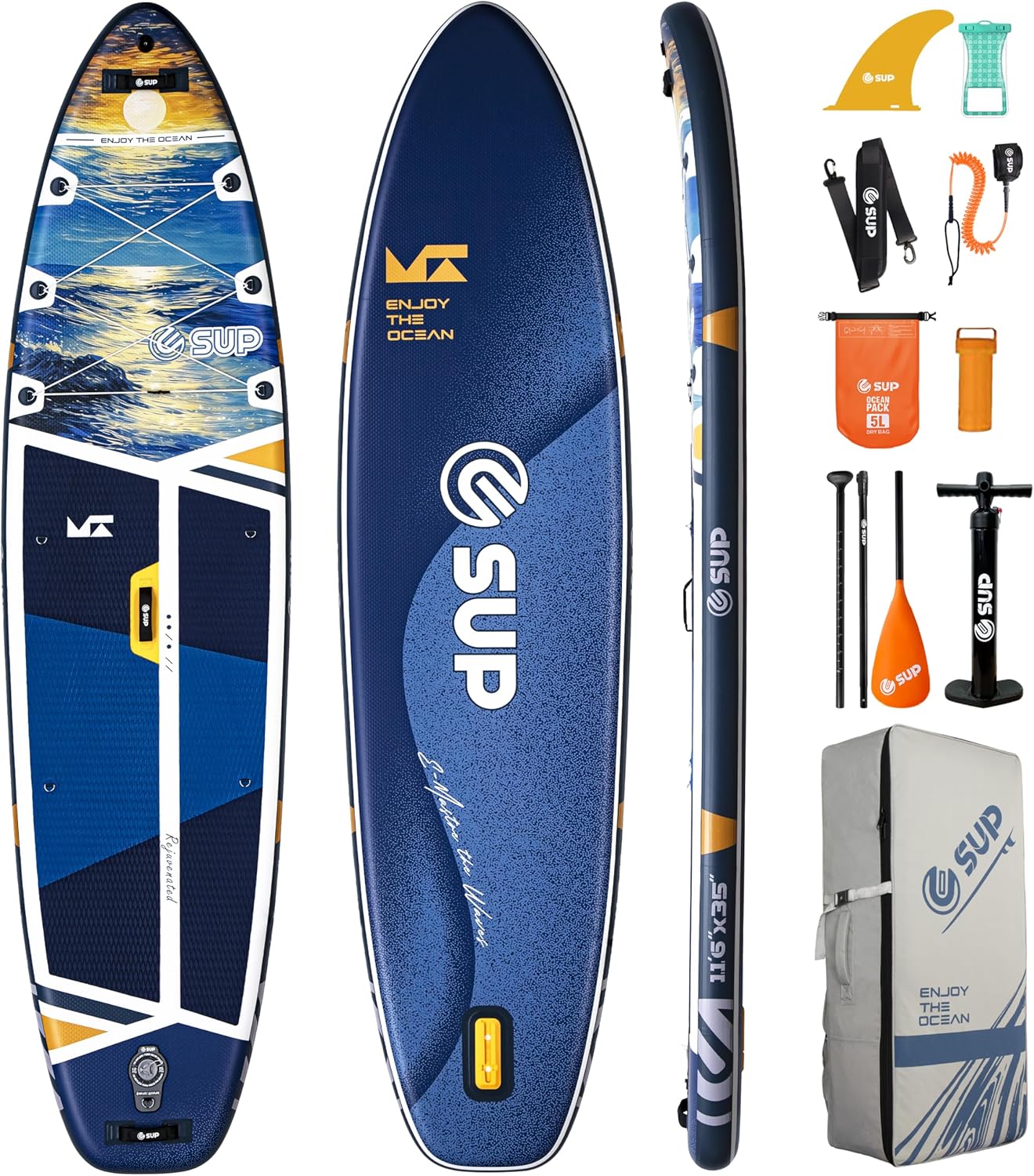 ESUP 11'6 ×34/35' Super Wide Inflatable Paddle Board with SUP Accessories, Extra Stable Stand Up Paddleboards for 2+1 Persons/Family/Beginner/Yoga, w/Shoulder Strap All-Round Sup Board