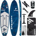 Flypark 11'x34 Inflatable Paddle Boards, Extra Wide SUP for 420lbs/3Adults, Yoga Stand Up Paddle Board, 110L Backpack, 15 D-Rings, Shoulder Strap, US-Fin, 2-Action Pump