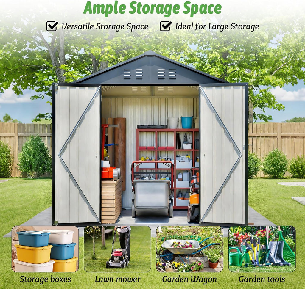 6X6 FT Garden Storage Shed with Lockable Door,Steel Tool Shed, Metal Shed for Backyard Patio Lawn