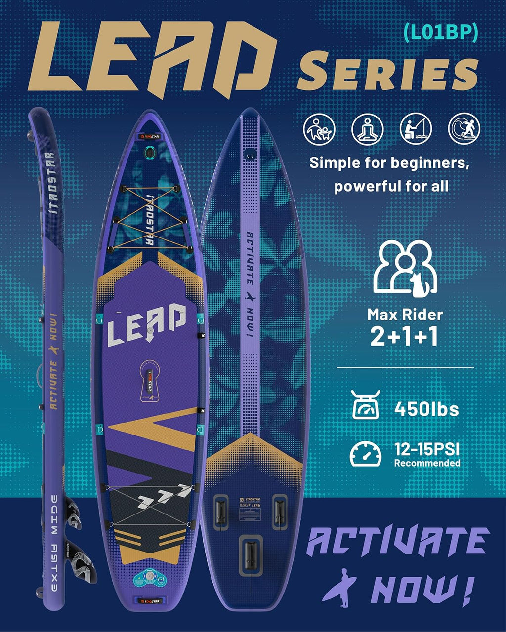 iTAOSTAR Lead 12' × 35' / 11' × 33' Stand Up Paddle Board Inflatable, Extar Wide SUP Board with 5 Fins Stable Design for Adults, Youth, All Skill Levels, Lakes, Oceans