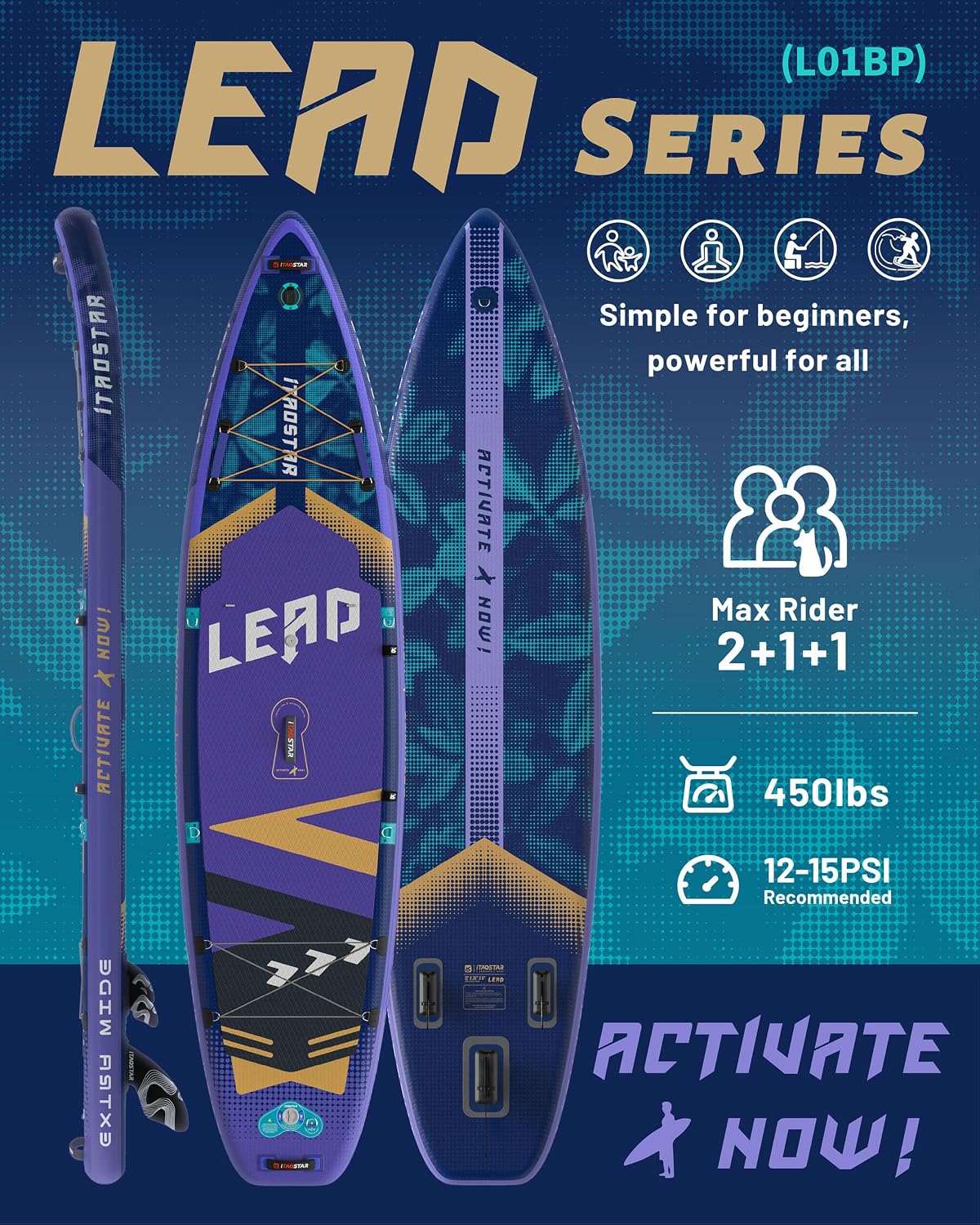 iTAOSTAR Lead 12' × 35' / 11' × 33' Stand Up Paddle Board Inflatable, Extar Wide SUP Board with 5 Fins Stable Design for Adults, Youth, All Skill Levels, Lakes, Oceans
