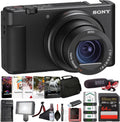 Sony ZV-1 Digital Vlogging Camera Black (DCZV1/B) – 20.1 MP 1' Sensor, 24–70 mm ZEISS Lens, 4K HDR Video, Flip Screen w/ 64GB Card, Photo Software, 2 x NP-BX1 Battery, Card Reader and More