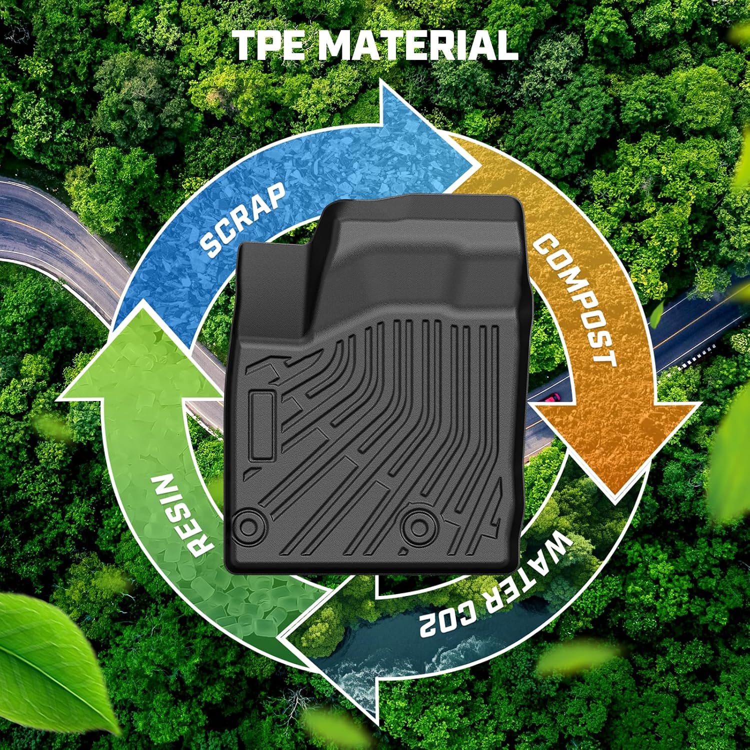 Mixsuper Floor Mat & Cargo Liner for Ford Expedition MAX 2018-2024 (7 Seats-2 Row Bucket Seat),All Weather TPE Anti-Slip Floor mat with Backrest and Door Sill Guards Expedition MAX Accessories,Black