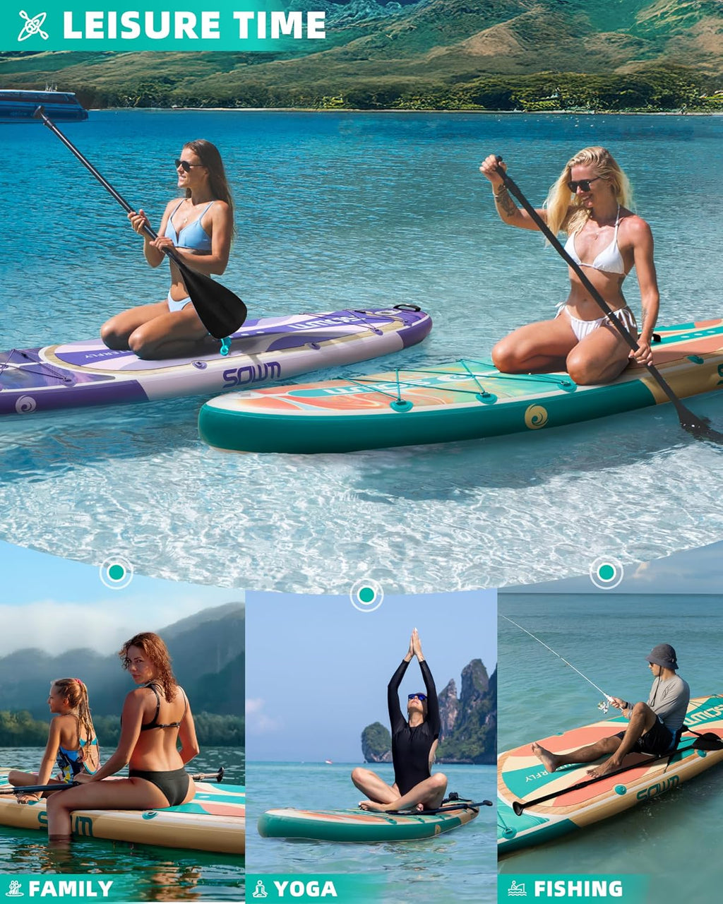 11'*33'/34' Inflatable Stand Up Paddle Board for Beginners,400/420lbs Capacity, Anti-Slip EVA Deck, Includes Adjustable Paddle, Pump, Backpack & SUP Accessories for Surfing, Fishing, Yoga & More